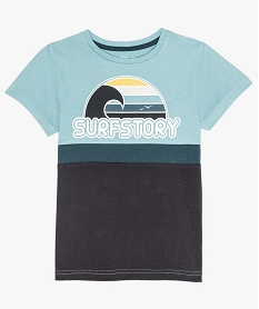 tee-shirt garcon tricolore avec motif vague bleuA674601_1