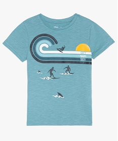 GEMO Tee-shirt garçon à manches courtes avec imprimé surf Bleu