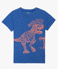 GEMO Tee-shirt garçon chiné avec grand motif fluo Bleu