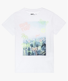 GEMO Tee-shirt garçon à motifs estival contenant du coton bio Blanc