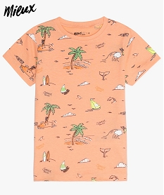GEMO Tee-shirt garçon avec motifs palmiers contenant du coton bio Orange
