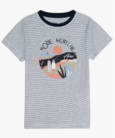 GEMO Tee-shirt garçon rayé avec motif sur lavant Bleu