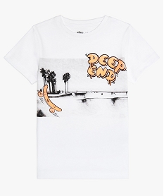 GEMO Tee-shirt garçon à imprimé fantaisie blanc vif