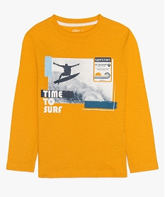 GEMO Tee-shirt garçon à manches longues en coton texturé avec motif Jaune