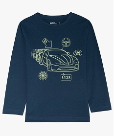GEMO Tee-shirt garçon en coton bio avec motif et manches longues Bleu