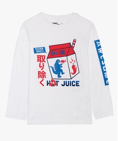 GEMO Tee-shirt garçon en coton bio avec motif et manches longues Blanc