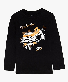 GEMO Tee-shirt garçon en coton bio avec motif et manches longues Noir