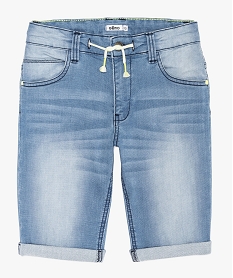 GEMO Bermuda garçon en jean extensible avec ceinture cordon bleu vif
