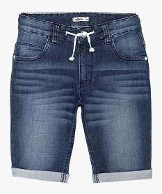 GEMO Bermuda garçon en jean extensible avec ceinture cordon Bleu