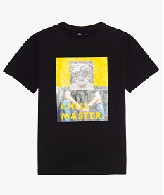 tee-shirt garcon avec motif sur lavant noirA690501_1