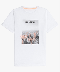 GEMO Tee-shirt garçon à grand imprimé sur lavant blanc vif