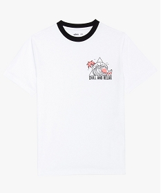 GEMO Tee-shirt garçon à col rond contrastant blanc vif