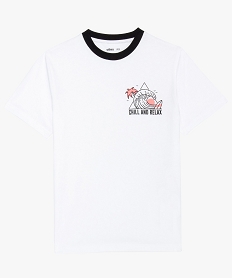 GEMO Tee-shirt garçon à col rond contrastant Blanc