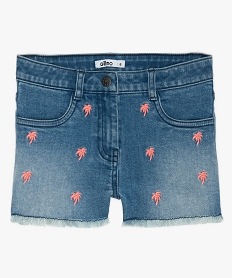 GEMO Short fille en jean avec motifs palmiers et finitions franges Gris