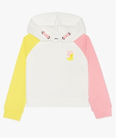 sweat fille tricolore a capuche coupe courte beigeA699501_1