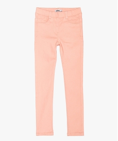 pantalon fille en stretch coupe slim avec taille elastiquee rose pantalonsA701601_1