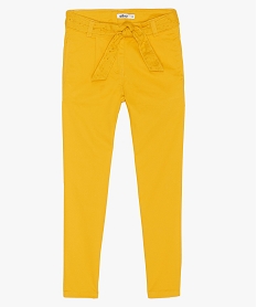 pantalon fille en toile avec ceinture en broderie anglaise jaune pantalonsA701901_1