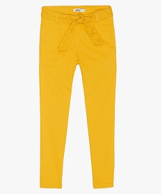 GEMO Pantalon fille en toile avec ceinture en broderie anglaise Jaune