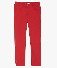 GEMO Pantalon fille coupe slim à liseré perles argentées Rouge