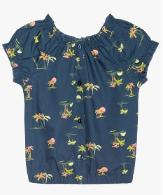 GEMO Blouse fille imprimé tropical à faux boutons Bleu