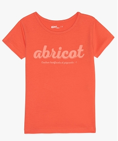 tee-shirt fille a manches courtes a motif en coton bio orangeA709601_1