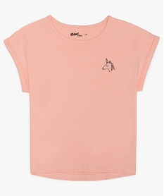 GEMO Tee-shirt fille à manches courtes à revers contenant du coton bio Rose