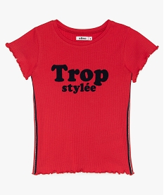 GEMO Tee-shirt fille en maille côtelée et imprimé velours Rouge