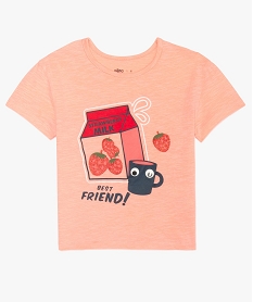 GEMO Tee-shirt fille en coton avec paillettes et détails animés rose standard