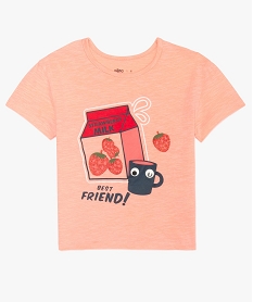 GEMO Tee-shirt fille en coton avec paillettes et détails animés Rose