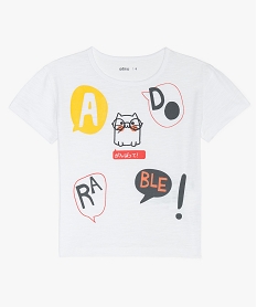 GEMO Tee-shirt fille coupe large à imprimé fantaisie blanc vif