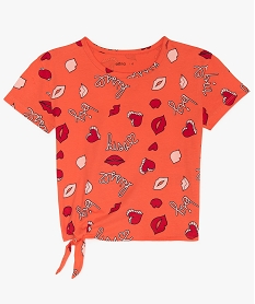 GEMO Tee-shirt fille avec motifs et nœud dans le bas Multicolore
