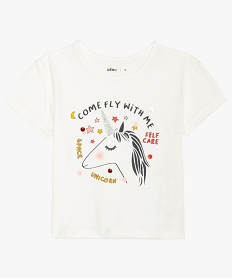 GEMO Tee-shirt fille en coton avec paillettes et détails animés blanc chine