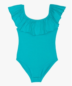 GEMO Body fille uni avec encolure volantée Bleu