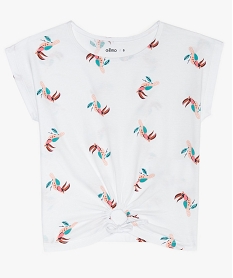 GEMO Tee-shirt fille imprimé sans manches avec noeud dans le bas blanc standard