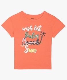 GEMO Tee-shirt fille ample à motif brodé de sequins rose standard