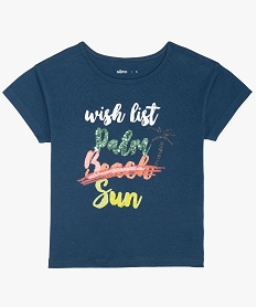 GEMO Tee-shirt fille ample à motif brodé de sequins bleu chine