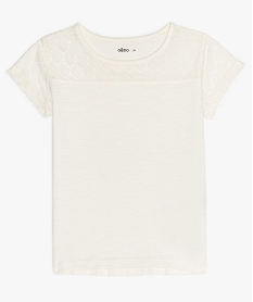 GEMO Tee-shirt fille à décolleté et manches en dentelle blanc standard