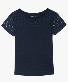 GEMO Tee-shirt fille à décolleté et manches en dentelle noir chine