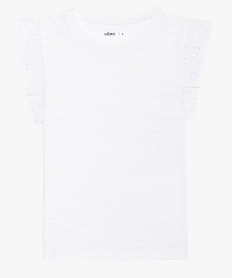 GEMO Tee-shirt fille loose à épaules volantées blanc chine