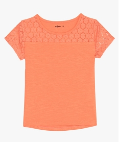 GEMO Tee-shirt fille à décolleté et manches en dentelle orange standard