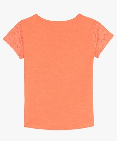 tee-shirt fille a decollete et manches en dentelle orangeA712801_2