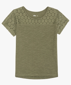 GEMO Tee-shirt fille à décolleté et manches en dentelle kaki standard