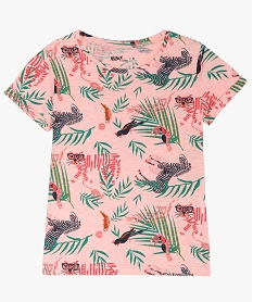 GEMO Tee-shirt fille imprimé à manches courtes contenant du coton bio rose standard