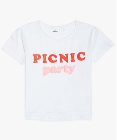 GEMO Tee-shirt court fille imprimé pailleté Blanc