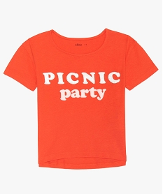 GEMO Tee-shirt court fille imprimé pailleté Orange