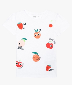 GEMO Tee-shirt fille avec motifs fruits et manches froncées Blanc