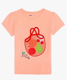GEMO Tee-shirt fille avec motifs fruits et manches froncées Rose