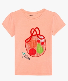 GEMO Tee-shirt fille avec motifs fruits et manches froncées rose standard