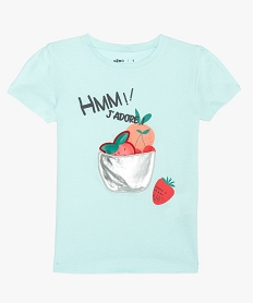 GEMO Tee-shirt fille avec motifs fruits et manches froncées Vert