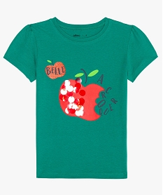 GEMO Tee-shirt fille avec motifs fruits et manches froncées Vert